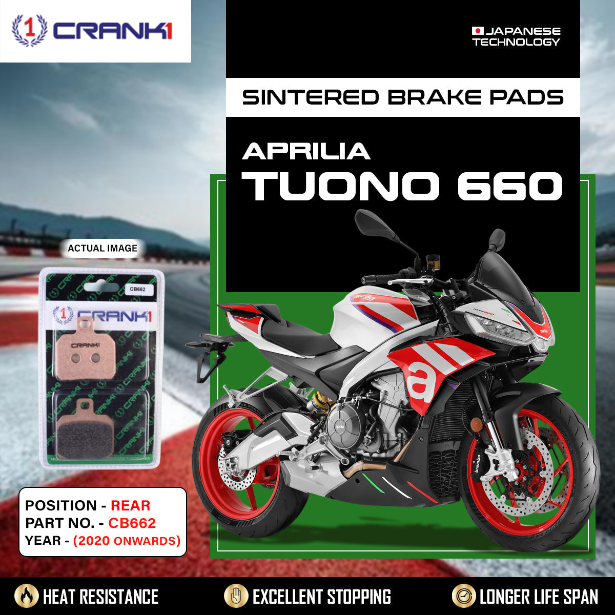 Sintered Brake Pads For Aprilia Tuono 660 (2020 Onwards) - Rear - CB662 - 1 Set
