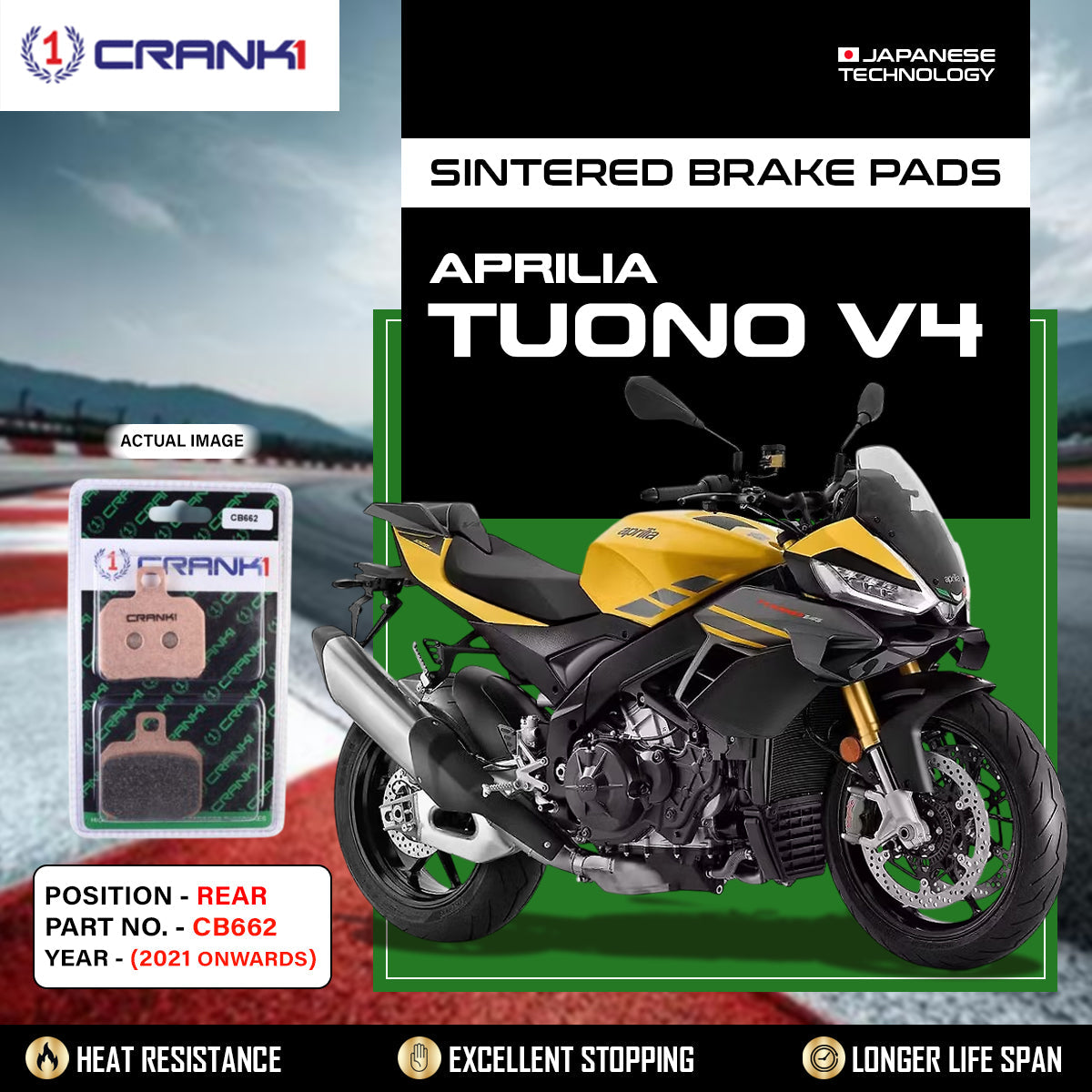 Sintered Brake Pads For Aprilia Tuono V4 (2021 Onwards) - Rear - CB662 - 1 Set