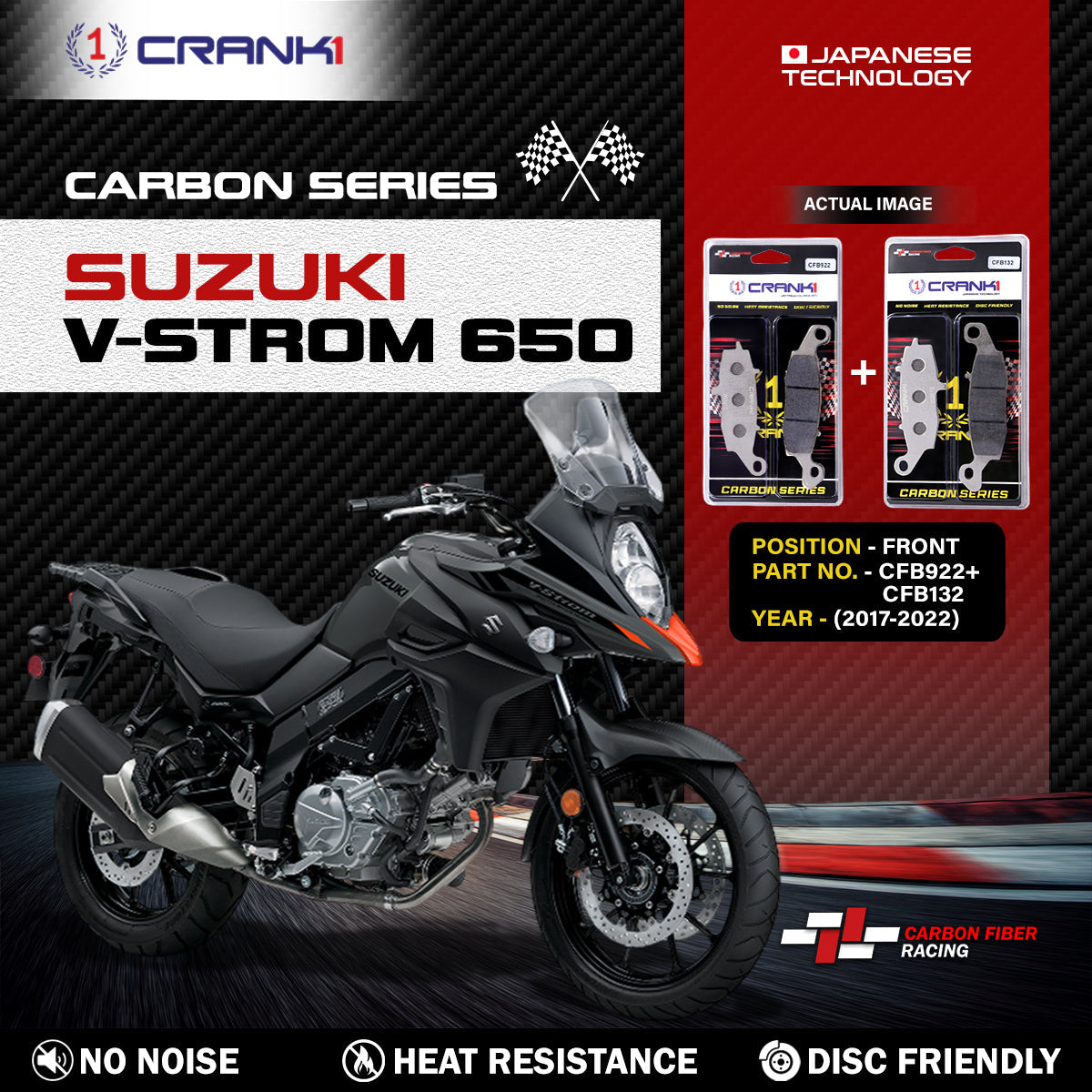 Carbon Brake Pads For Suzuki V-Strom 650 (2017-2022) - Front - CFB922 + CFB132 - 2 Sets