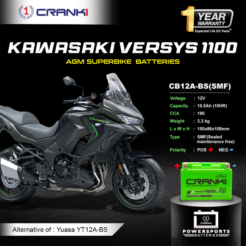 Battery For Kawasaki Versys 1100 (2024 Onwards) - CB12A-BS - Factory Activated