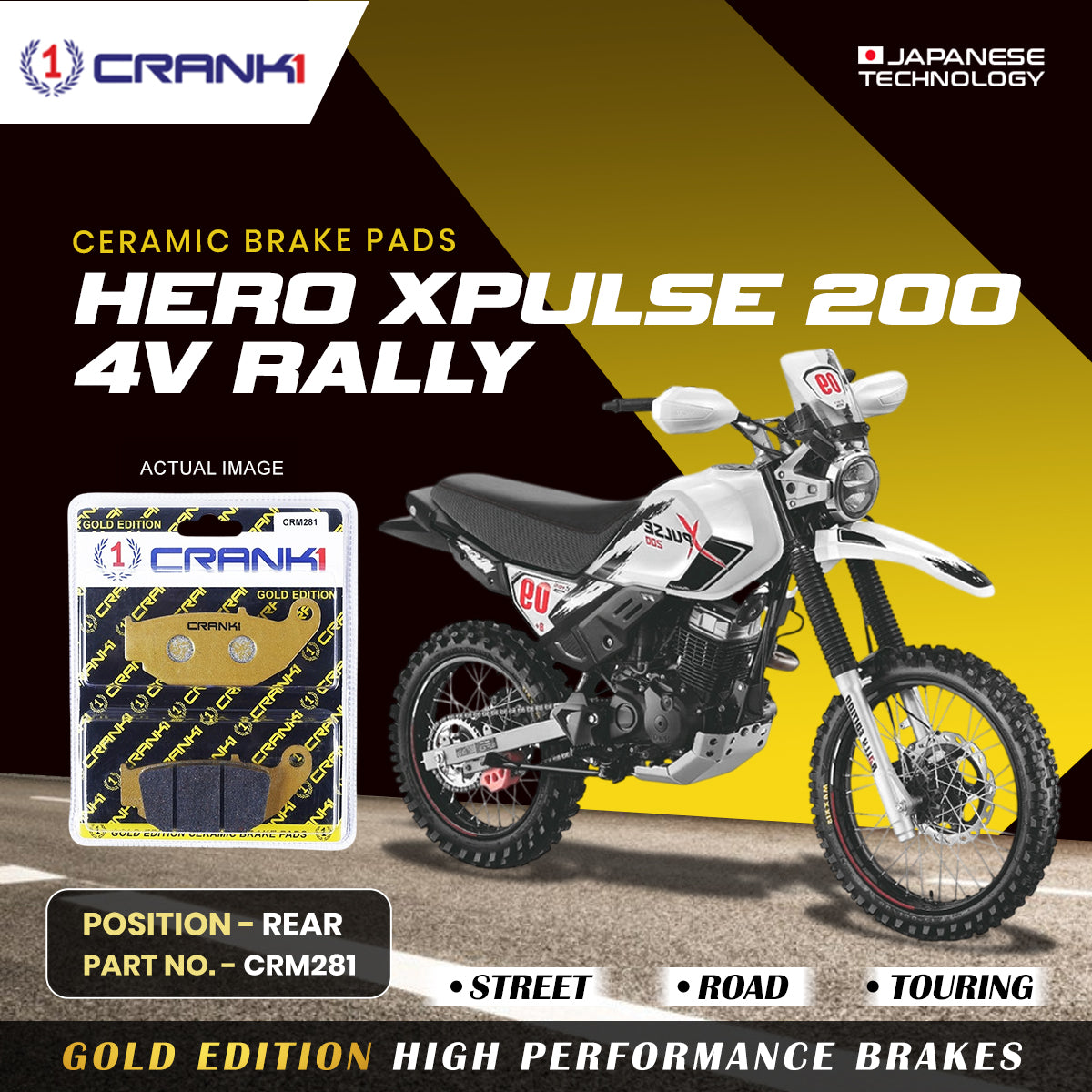 Ceramic Brake Pads For Hero Xpulse 200 4V Rally - Rear - CRM281 - 1 Set
