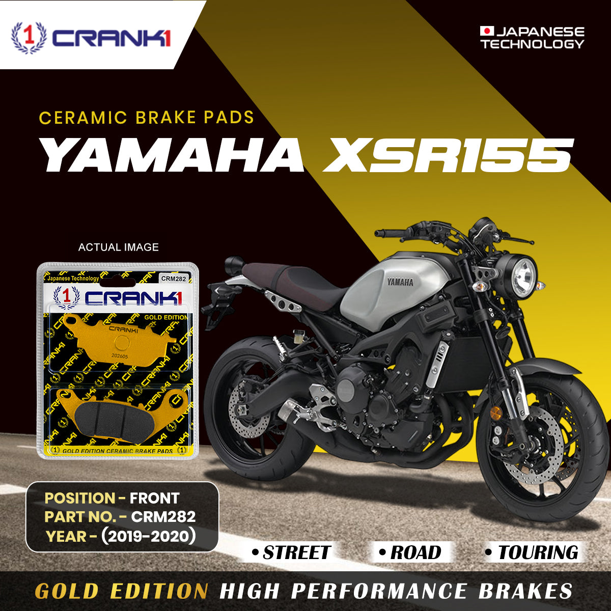 Ceramic Brake Pads For Yamaha XSR155 (2019-2020) - Front - CRM282 - 1 Set