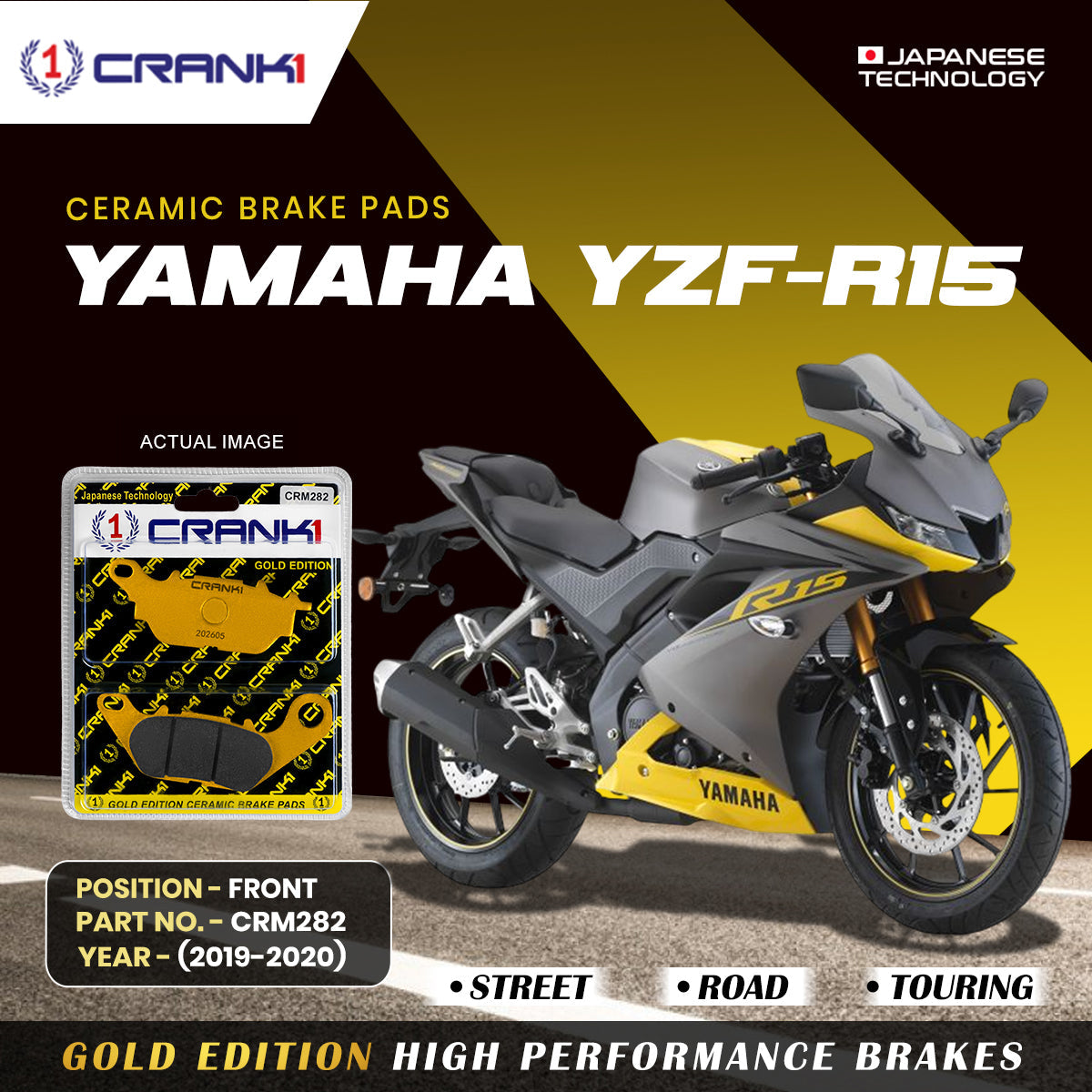Ceramic Brake Pads For Yamaha YZF-R15 (2019-2020) - Front - CRM282 - 1 Set