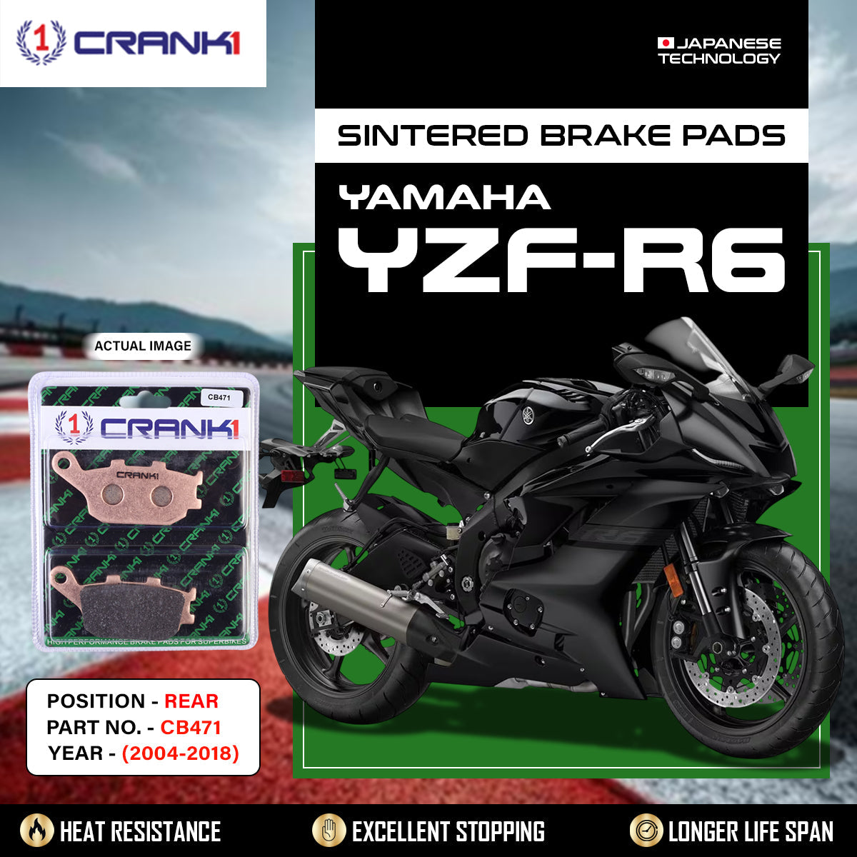 Sintered Brake Pads For Yamaha YZF-R6 (2004-2018) - Rear - CB471 - 1 Set