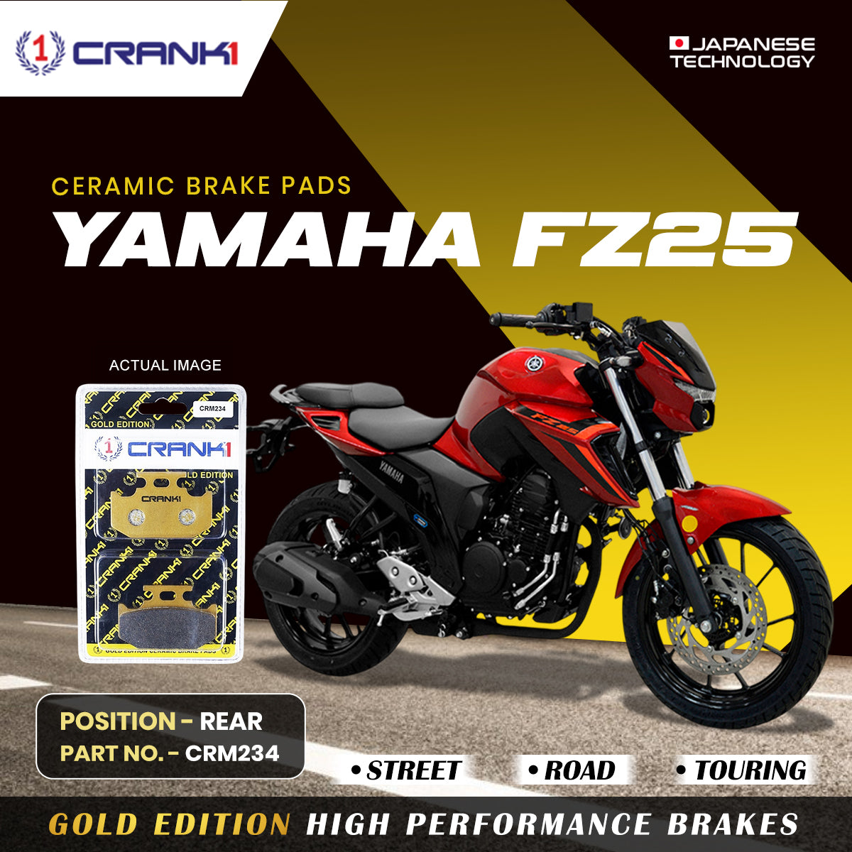 Ceramic Brake Pads For Yamaha FZ25 - Rear - CRM234 - 1 Set