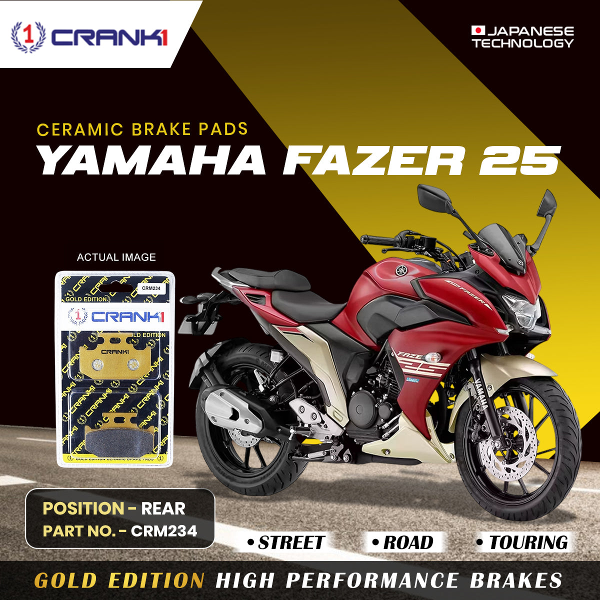 Ceramic Brake Pads For Yamaha Fazer 25 - Rear - CRM234 - 1 Set