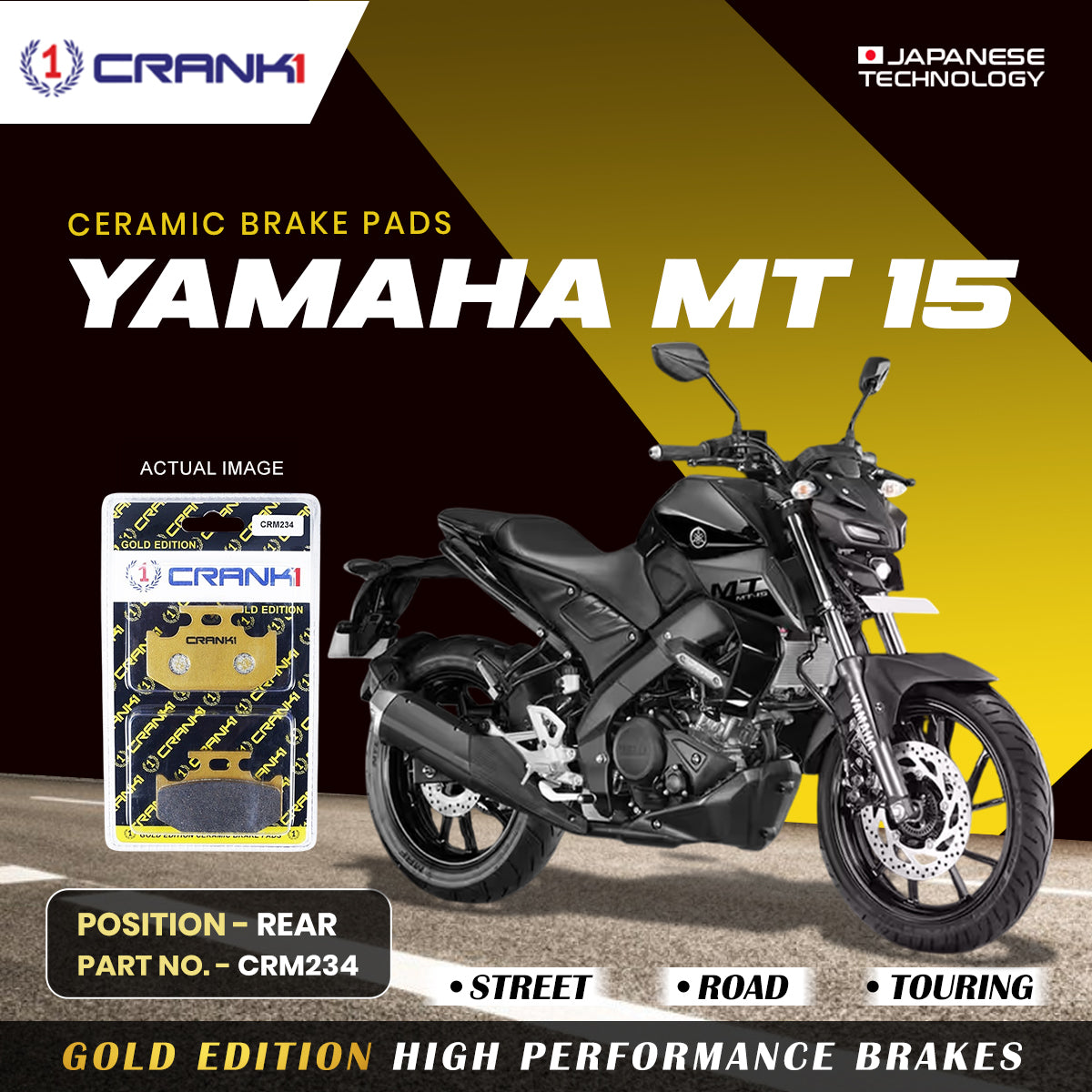 Ceramic Brake Pads For Yamaha MT-15 - Rear - CRM234 - 1 Set