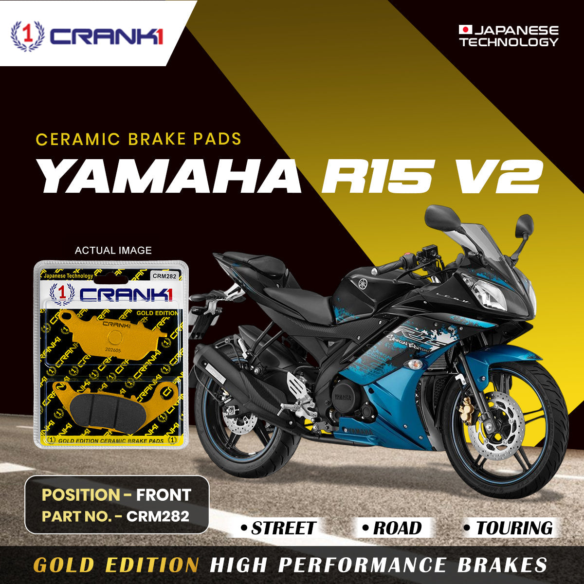 Ceramic Brake Pads For Yamaha R15 V2 - Front - CRM282 - 1 Set