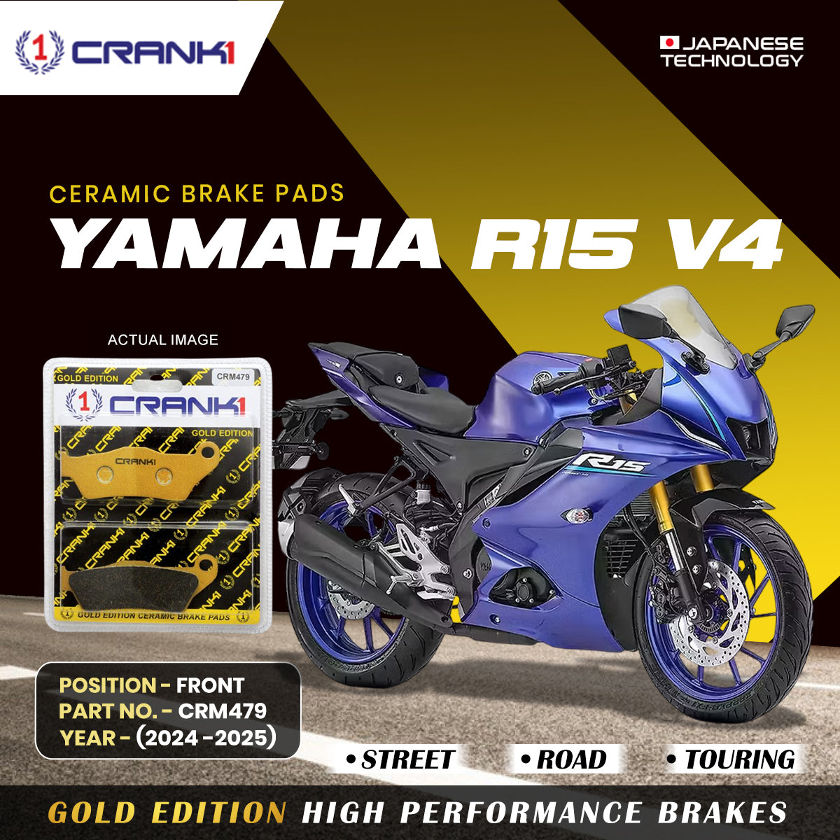 Ceramic Brake Pads For Yamaha  R15 V4 (2024-2025) - Front - CRM479 - 1 Set