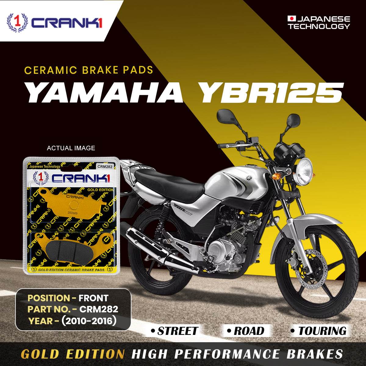 Ceramic Brake Pads For Yamaha YBR125 (2010-2016) - Front - CRM282 - 1 Set