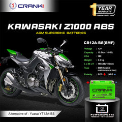Battery For Kawasaki Z1000 ABS (2014-2025) - CB12A-BS - Factory Activated