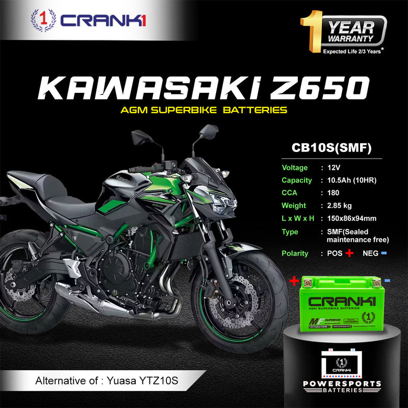 Battery For Kawasaki Z650 (2017-2025) - CB10S - Factory Activated