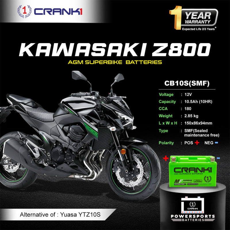 Battery For Kawasaki Z800 (2017-2025) - CB10S - Factory Activated