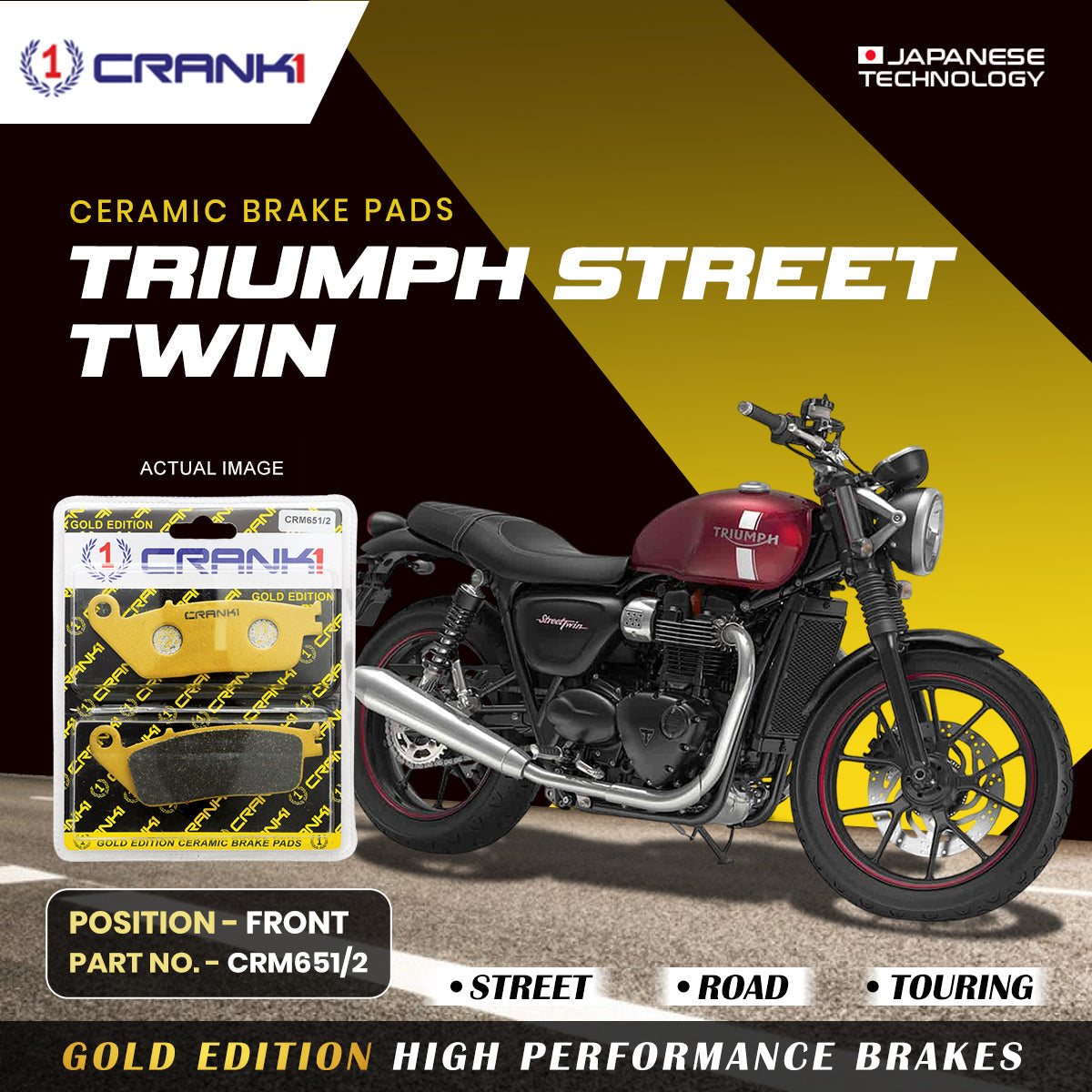 Ceramic Brake Pads For Triumph Street Twin - Front - CRM651/2 - 1 Set