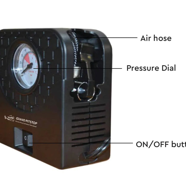 GrandPitstop Electric Tyre Inflator with Dual Connecting Port – Air compressor pump for Car and Motorcycle
