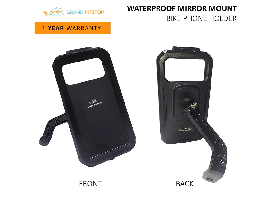Mirror Mount Fully Waterproof Bike / Motorcycle / Scooter Mobile Phone Holder Mount without charger, Ideal for Maps and GPS Navigation (Black)