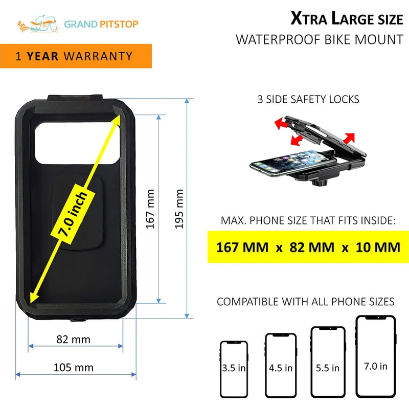 Handlebar Mount Fully Waterproof Bike / Motorcycle / Scooter Mobile Phone Holder Mount with Fast 15W Wireless & USB-C Input/Output Charger, Ideal for Maps and GPS Navigation (Black)