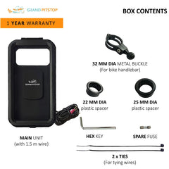 Handlebar Mount Fully Waterproof Bike / Motorcycle / Scooter Mobile Phone Holder Mount with Fast 15W Wireless & USB-C Input/Output Charger, Ideal for Maps and GPS Navigation (Black)